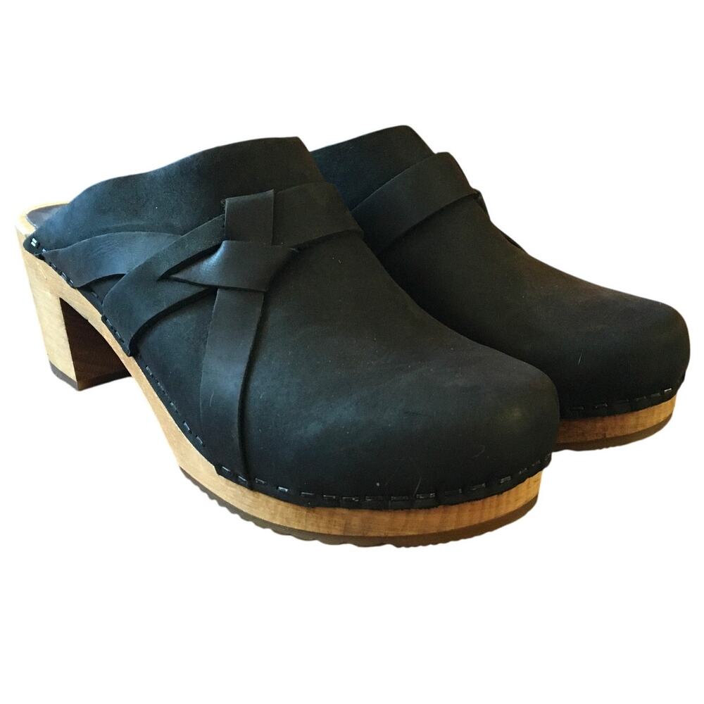 Sanita Manuella Clog Womens 39 8 Black Slip On Leather Wood Classic Comfort